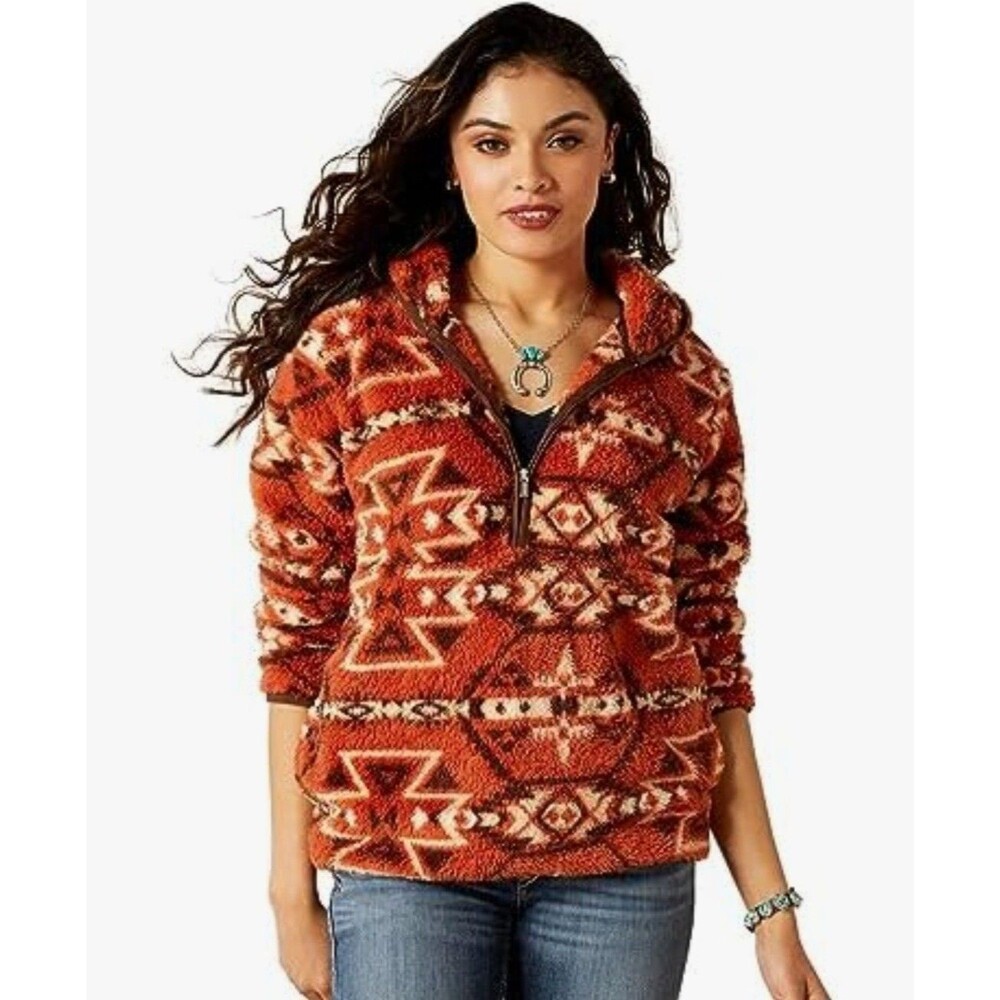 Ariat Womens Real Berber Aztec Print Pullover Sweatshirt Sz XXL Fleece Western